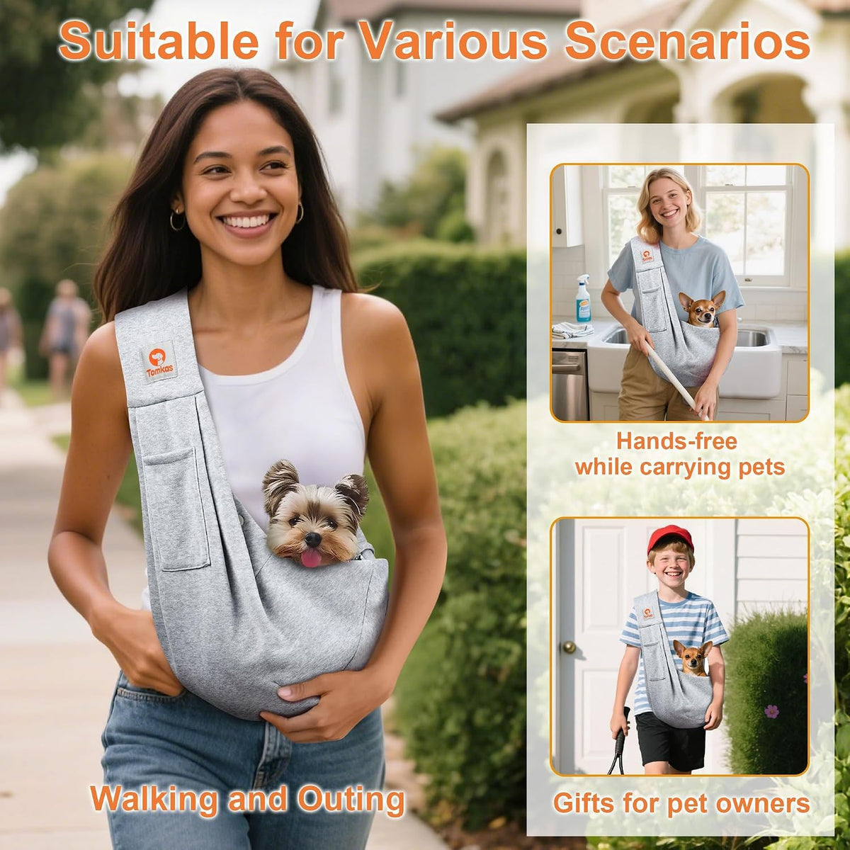 Tomkas small pet carrier sling angled view displaying soft fabric texture