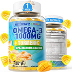 Nextdia Vegan Omega 3 Fish Oil Turmeric 60 Gummies front view bottle showcasing mango flavor