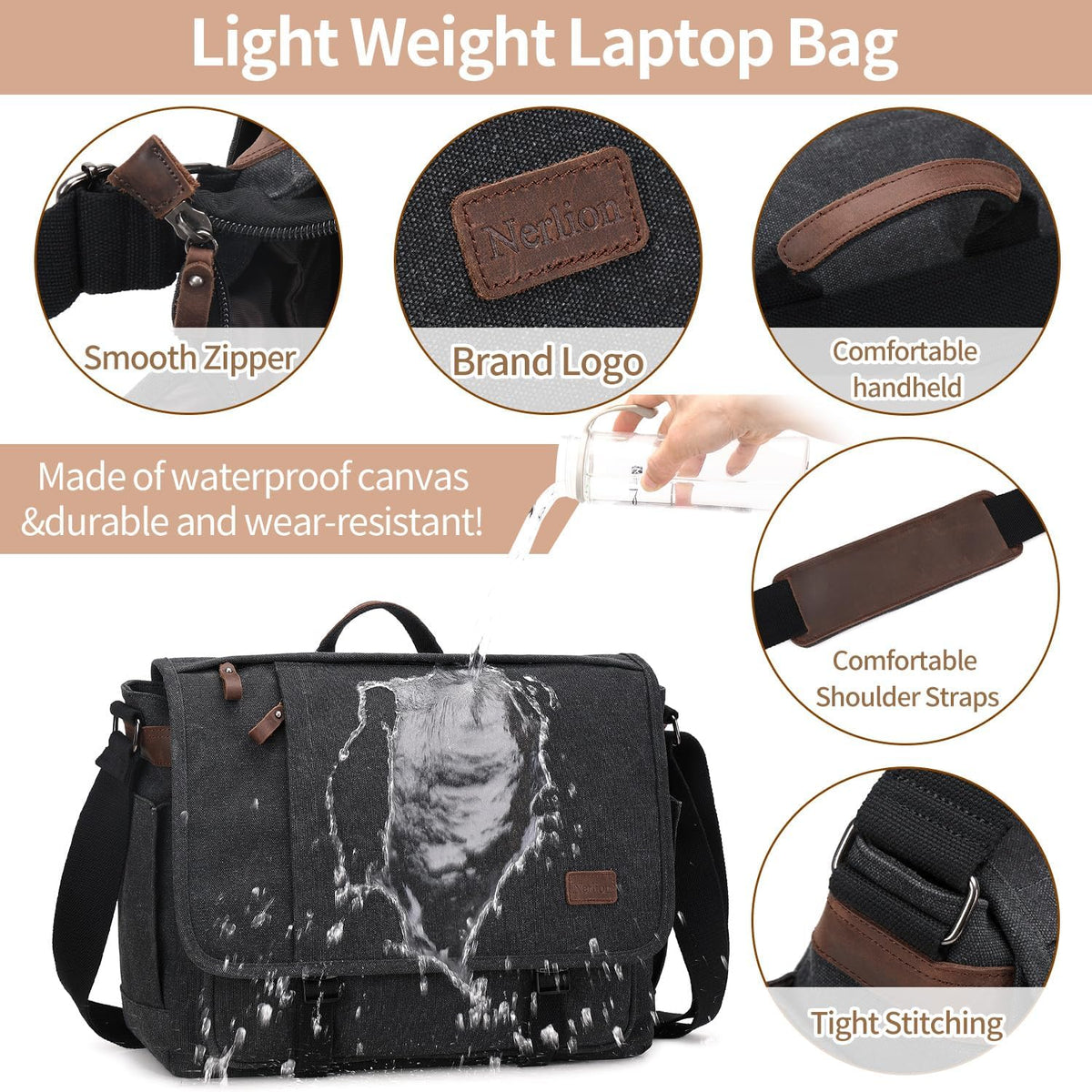 Nerlion bookbag top view highlighting sturdy carrying handle