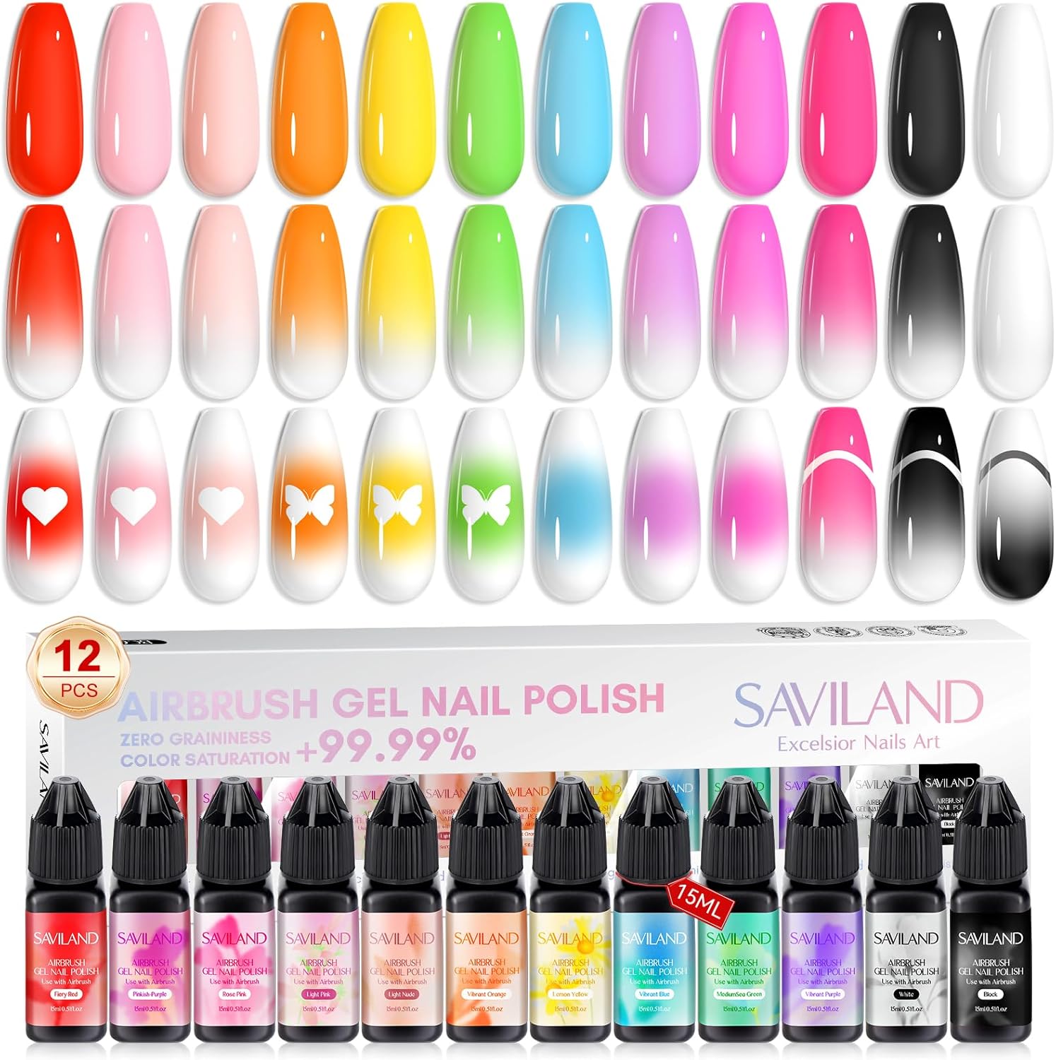 Saviland airbrush gel nail polish 12 colors set front view