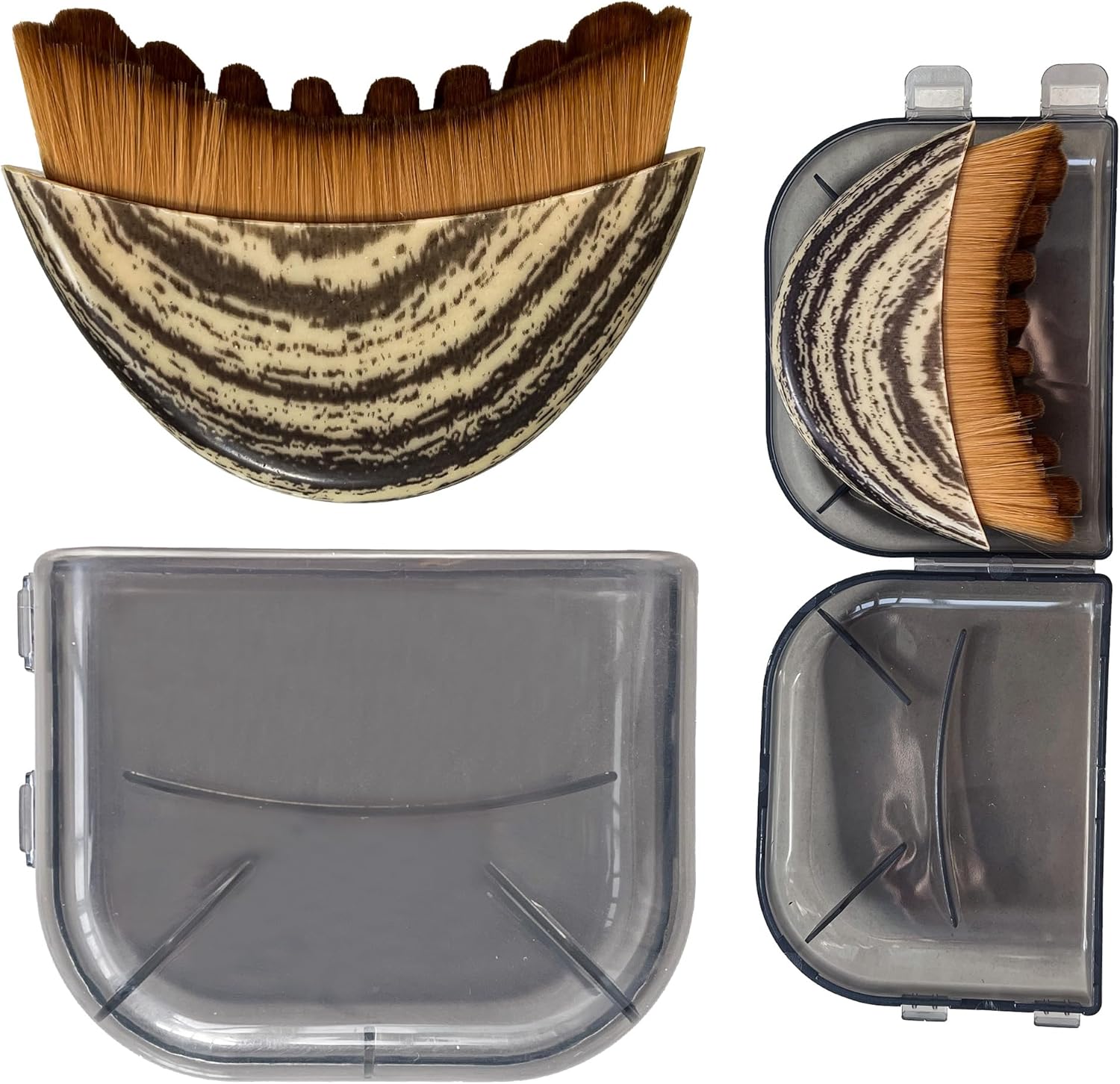 MOKA Lymphatic Contour Face Brush front view showcasing the ultra soft synthetic bristles and ergonomic zebra pattern handle for facial sculpting.