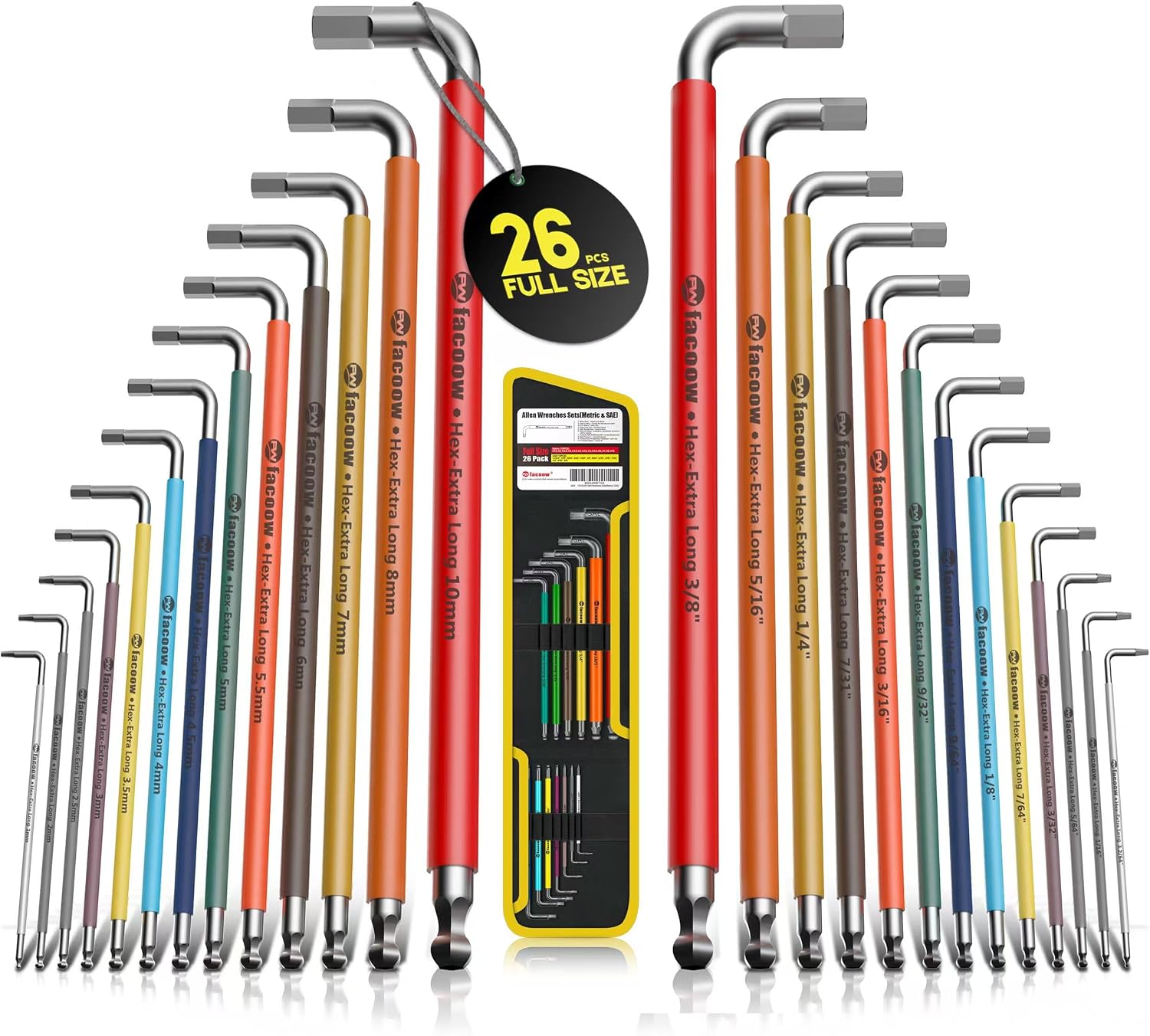 Facoow allen wrenches set front view of full size hex keys in organizer bag