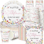 Hushee wildflower baby shower tableware set front view showcasing disposable floral plates and napkins