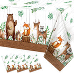 Trewave Woodland Animals Plastic Tablecloth front view showing cute forest creature prints.