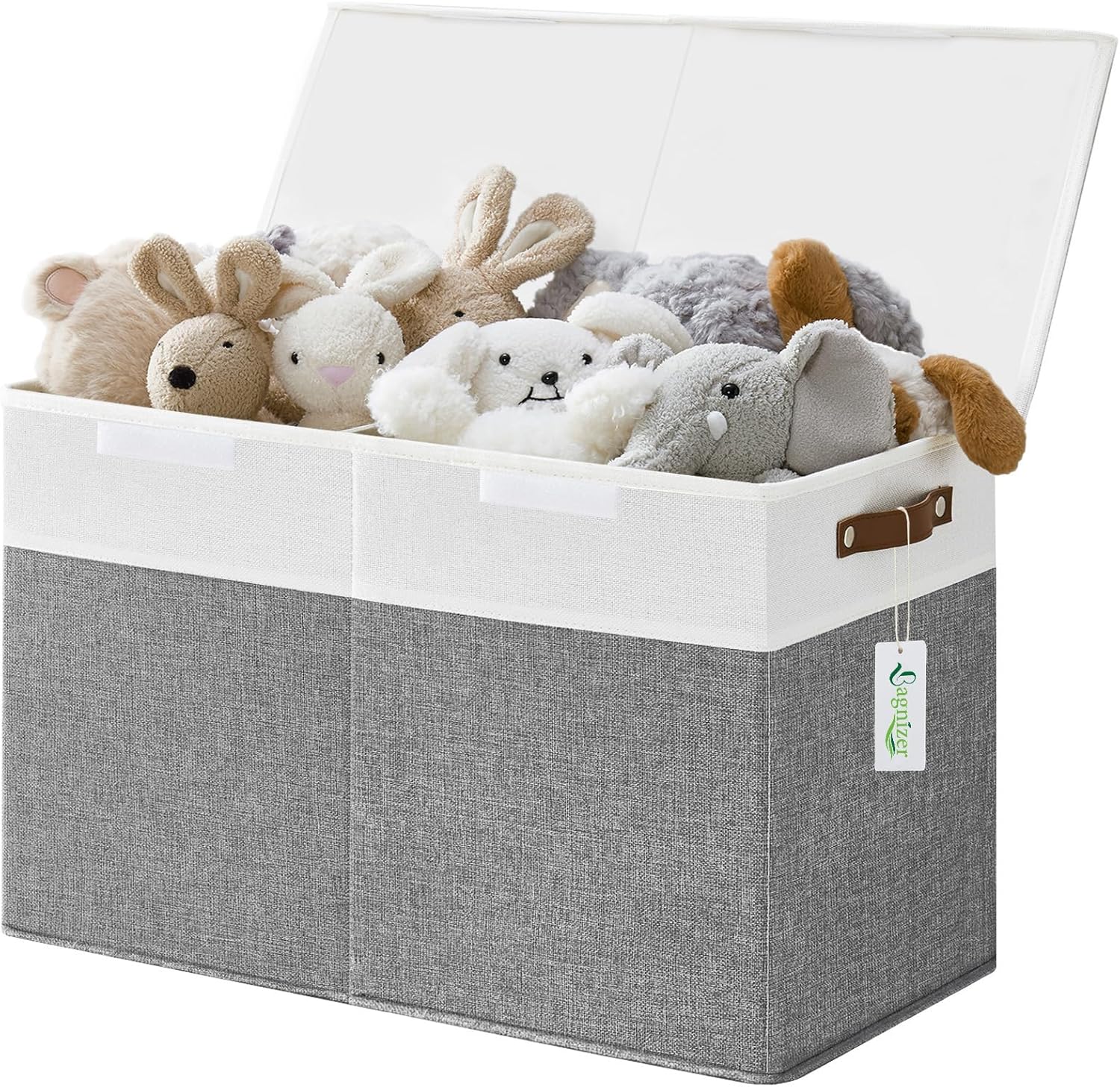 Bagnizer large toy storage box front view fabric organizer chest in gray and white