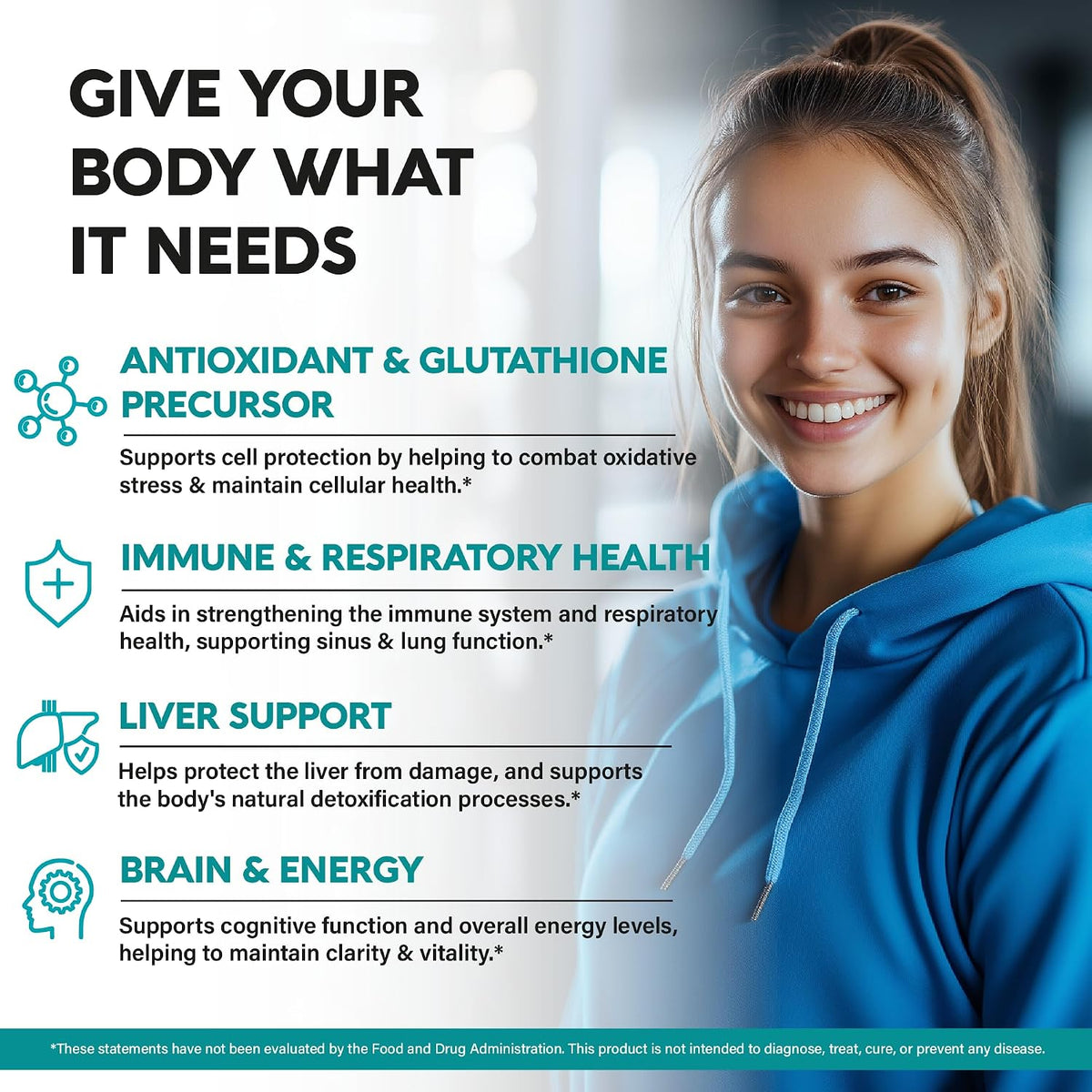 NutraHarmony N-Acetyl Cysteine capsule container highlighting key active nutrients