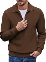 COOFANDY Men's Quarter Zip Up Pullover Mock Neck Long Sleeve Sweater Casual Corduroy Polo Sweatshirt - Image 15
