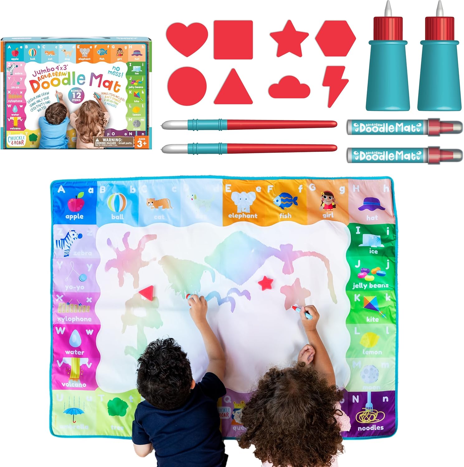 Chuckle and Roar Jumbo Water Doodle Mat front view for kids.
