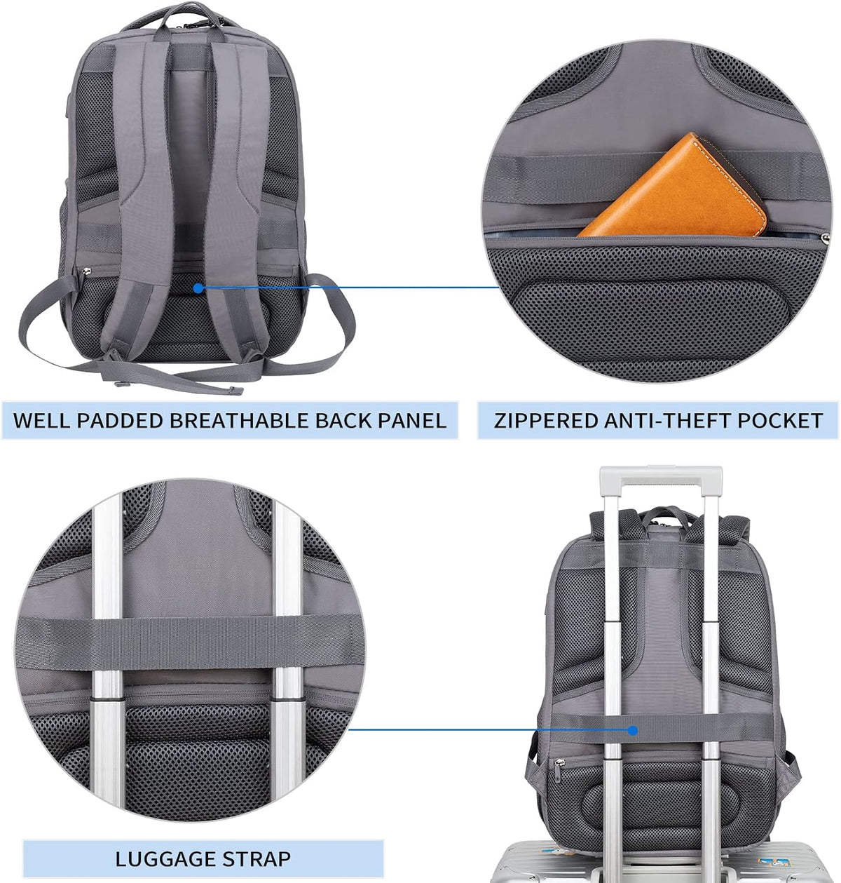 KROSER business backpack back panel with breathable airflow padding