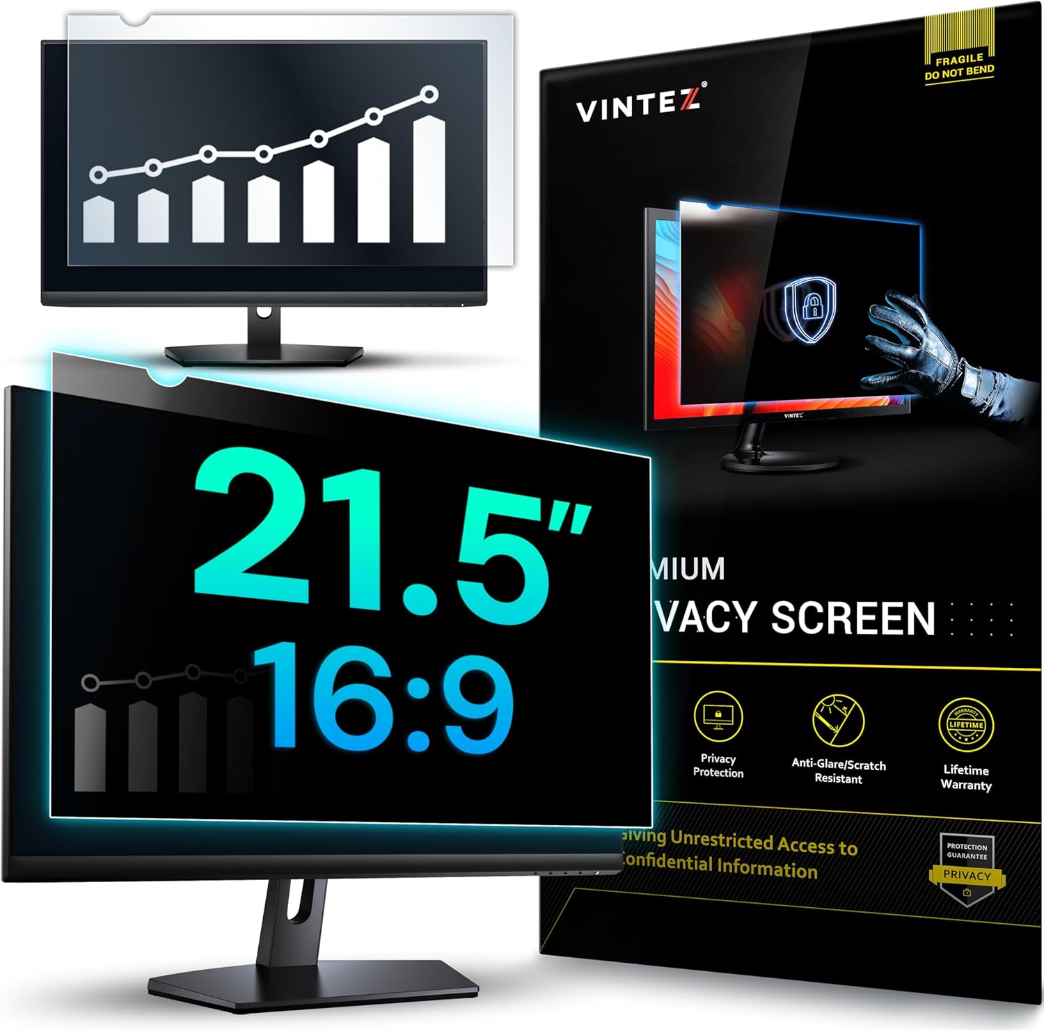 VINTEZ computer privacy screen filter 21.5 inch front view on desktop monitor