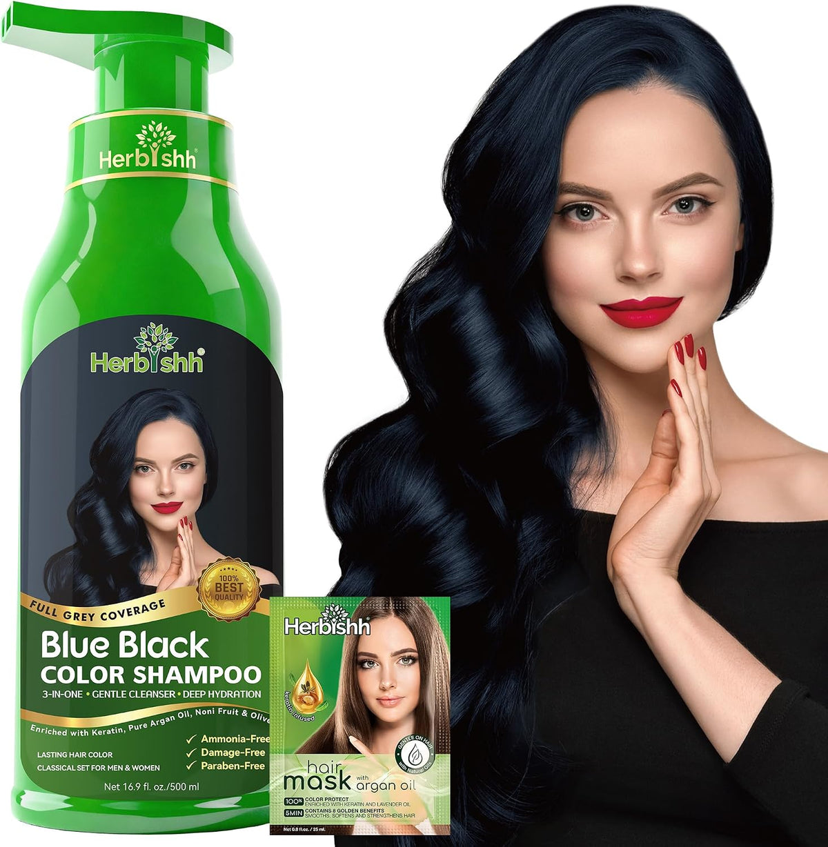 Herbishh Black Hair Dye Shampoo for Gray Hair Coverage 500ml - Image 10