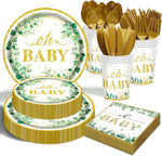 Ecomore Sage Greenery 175 piece baby shower tableware set front view