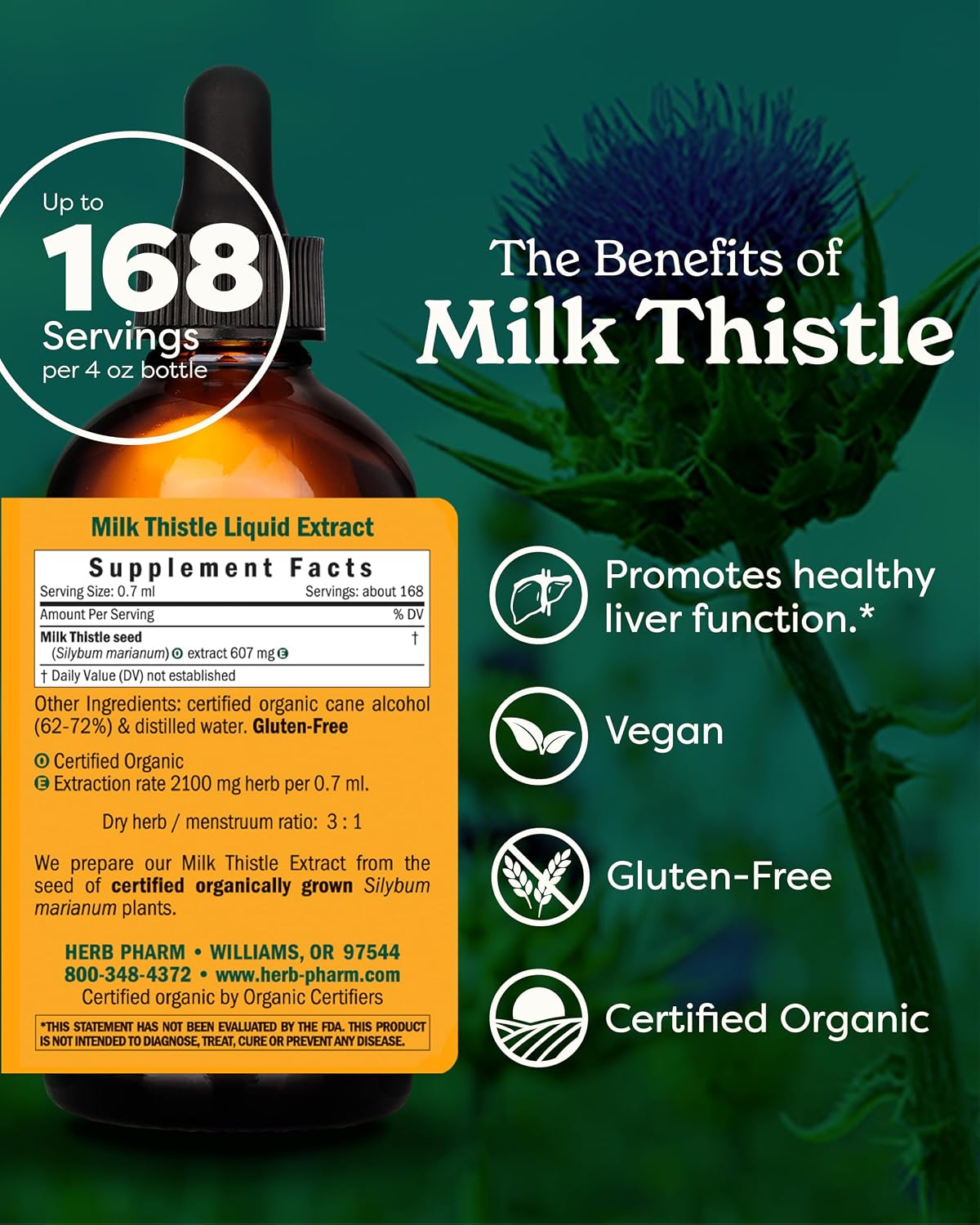 Herb Pharm milk thistle extract amber dropper bottle label