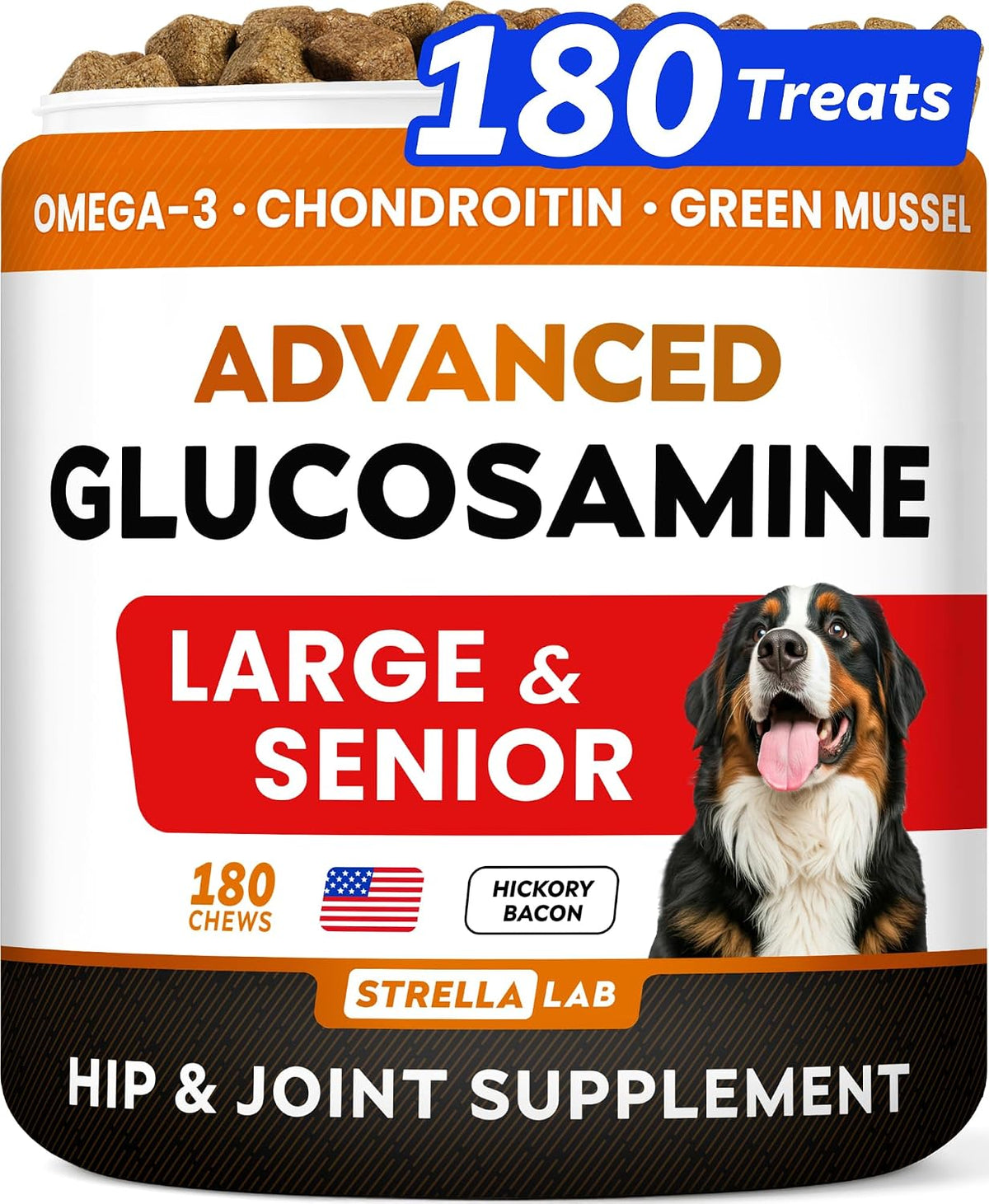 Senior Advanced Glucosamine Chondroitin Joint Supplement for Dogs - Hip & Joint Pain Relief Pills - Large & Small Breed - Hip Joint Chews Canine Joint Health - Dogs&Horses - Bacon Flavor-120Ct - Image 11