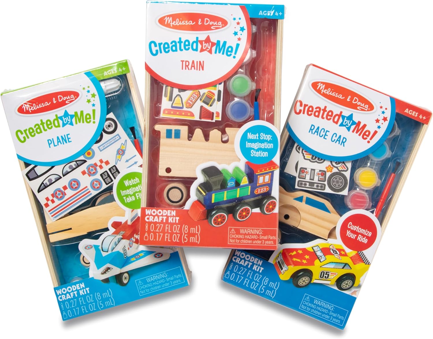 Melissa and Doug Decorate Your Own wooden vehicle craft kit set front view