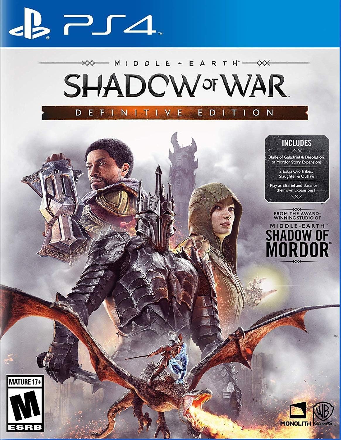 Warner Bros Middle Earth Shadow of War Definitive Edition PS4 front cover view