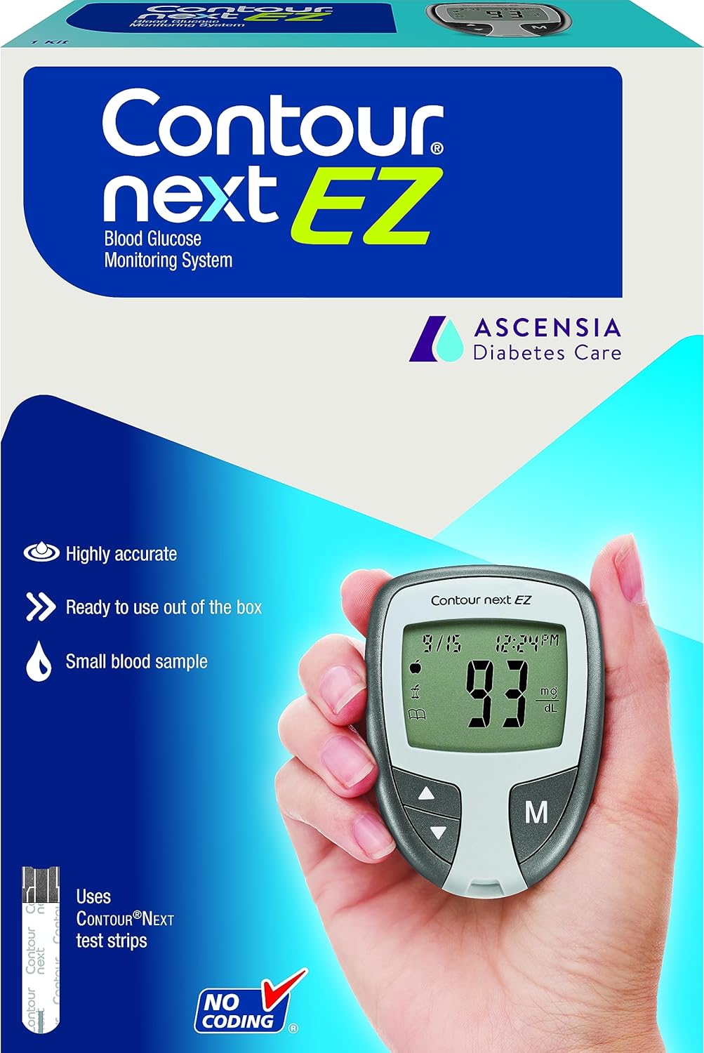 Ascensia CONTOUR NEXT EZ Blood Glucose Monitor All-In-One Kit with Test Strips, Accurate Blood Sugar Monitor, Easy-to-Use Glucose Meter, Portable and Reliable Diabetes Testing Kit - Image 1