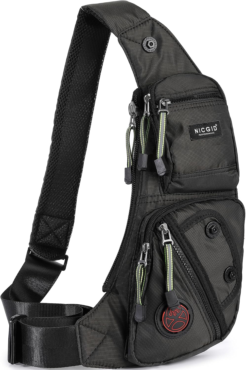 Nicgid sling bag front view showcasing water-resistant nylon material
