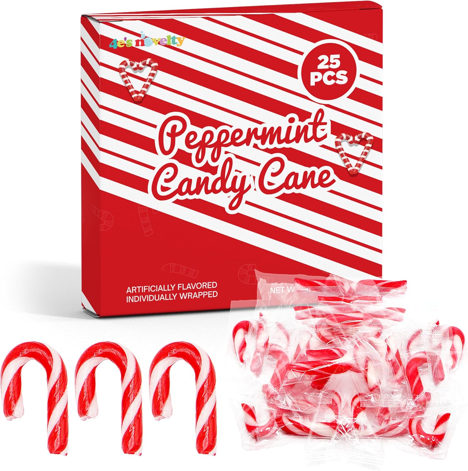 4E's Novelty mini candy canes front view for holiday treats