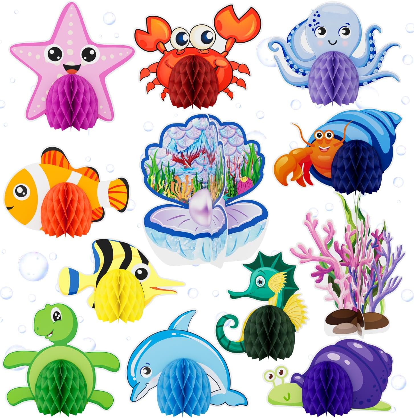 Adeyoo 12 piece ocean sea animal honeycomb centerpieces front view