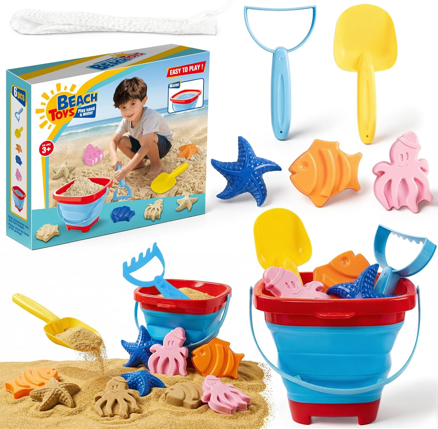 MarcZero beach sand toys set for toddlers with collapsible bucket