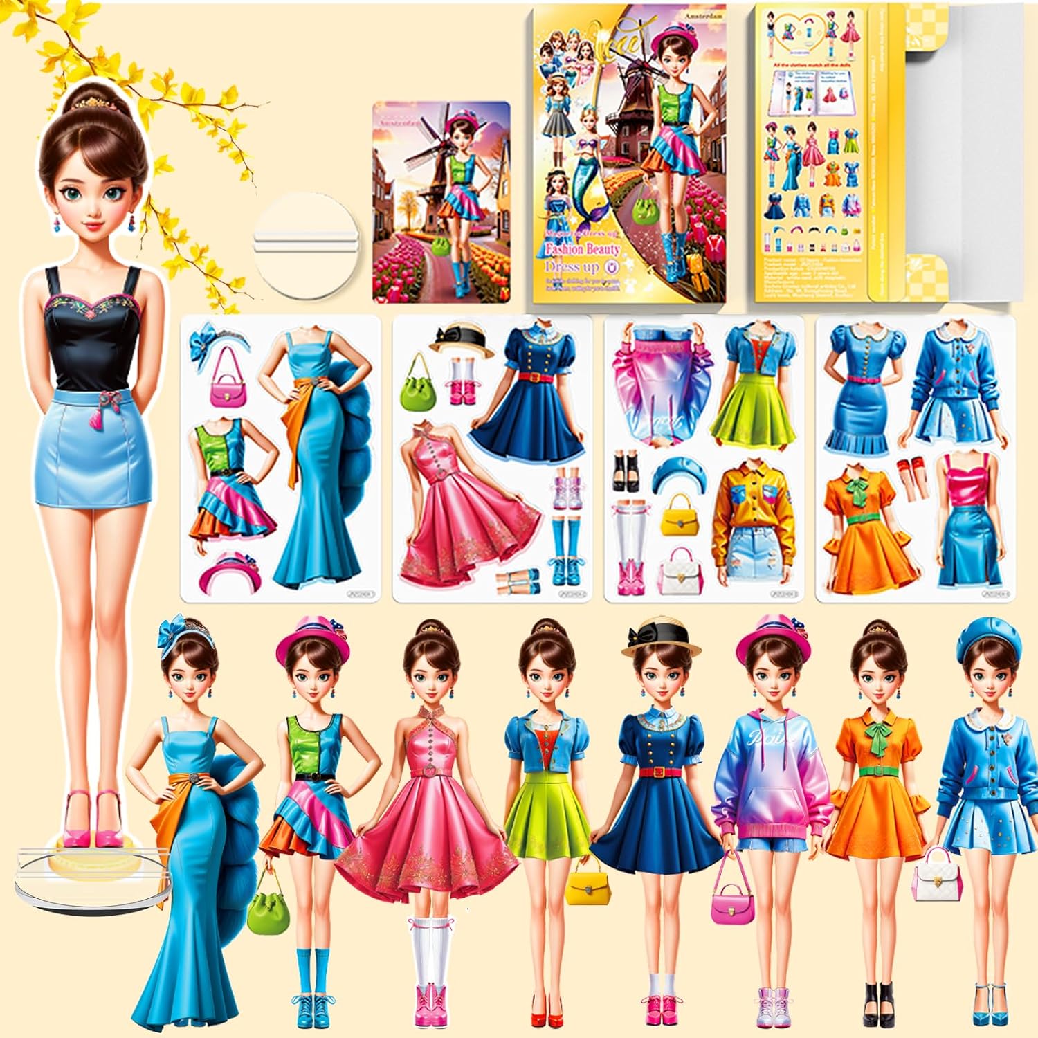 Daniel Axel magnetic dress up paper doll princess set front view showcasing interchangeable outfits