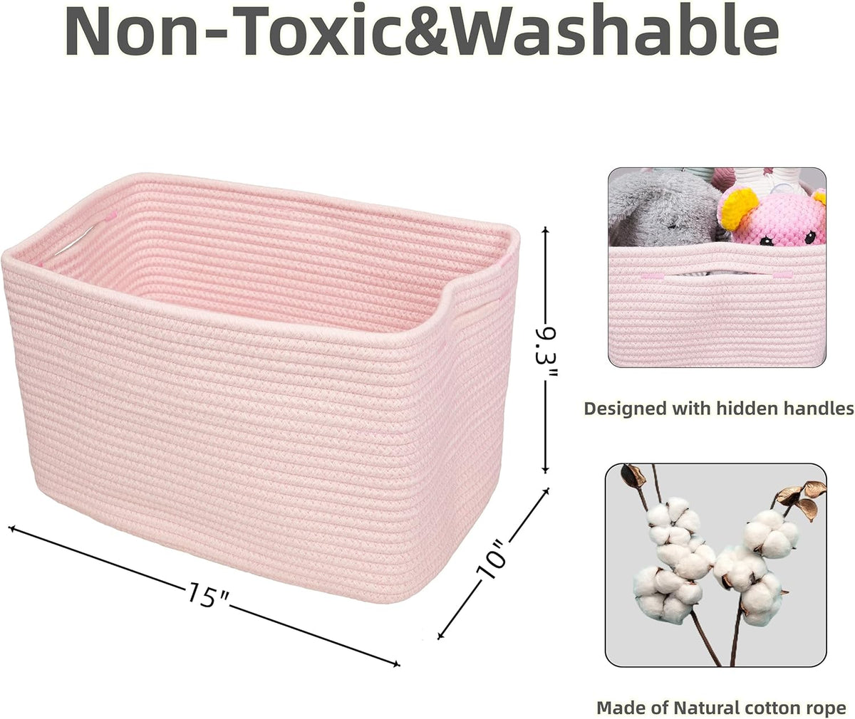 Xuanguo light pink storage bins set of three on shelf