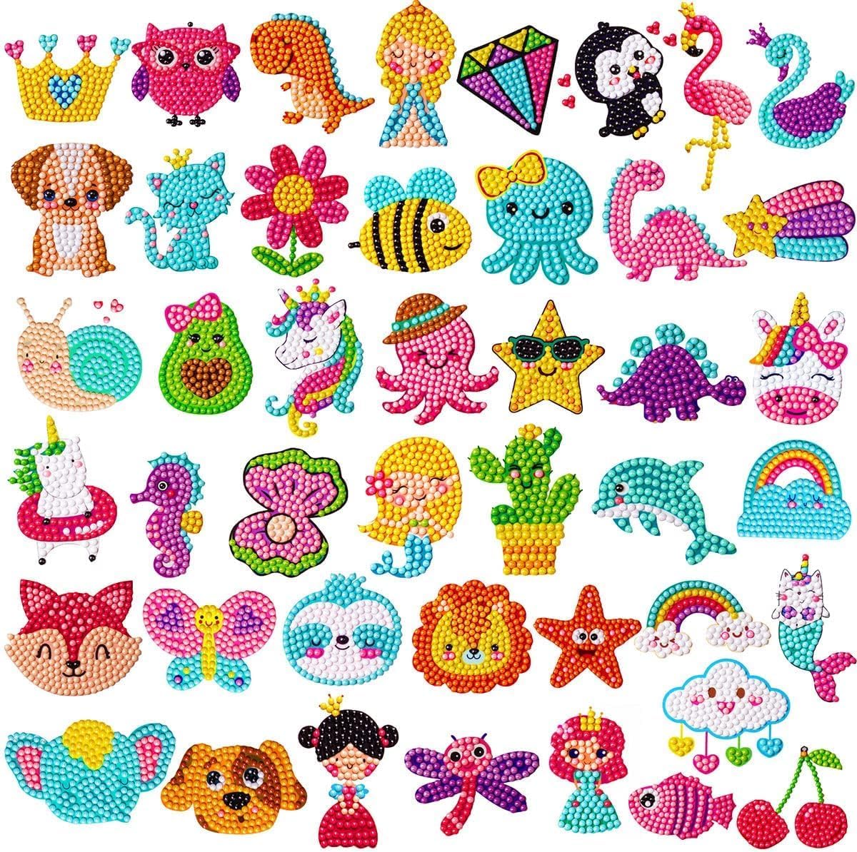 EAPHANT diamond art kits for kids front view showing colorful cartoon sticker designs and gem tools