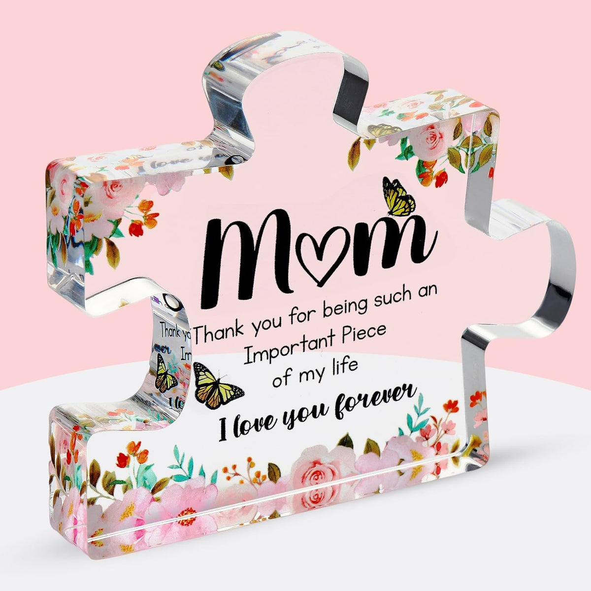 Velenti gifts for mom acrylic block puzzle piece front view on a desk