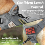 Hook-and-loop patch panels on the tactical dog harness for customized badges