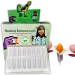 Healing Bottoms Anal Fissure Suppository front packaging displaying natural curcumin formula
