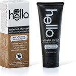 Hello charcoal toothpaste tube showing key features and net weight