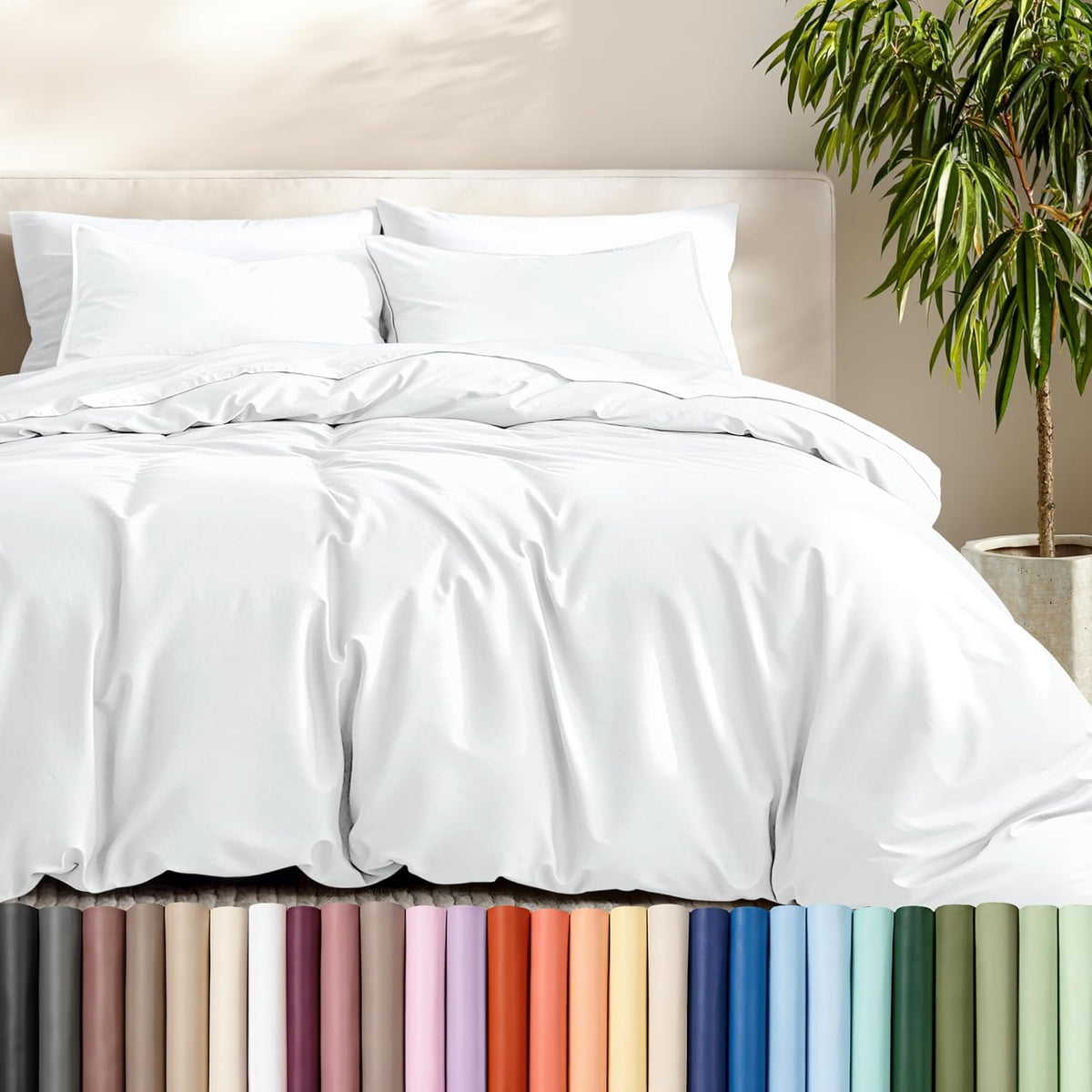Bare Home duvet cover set front view white queen bedding