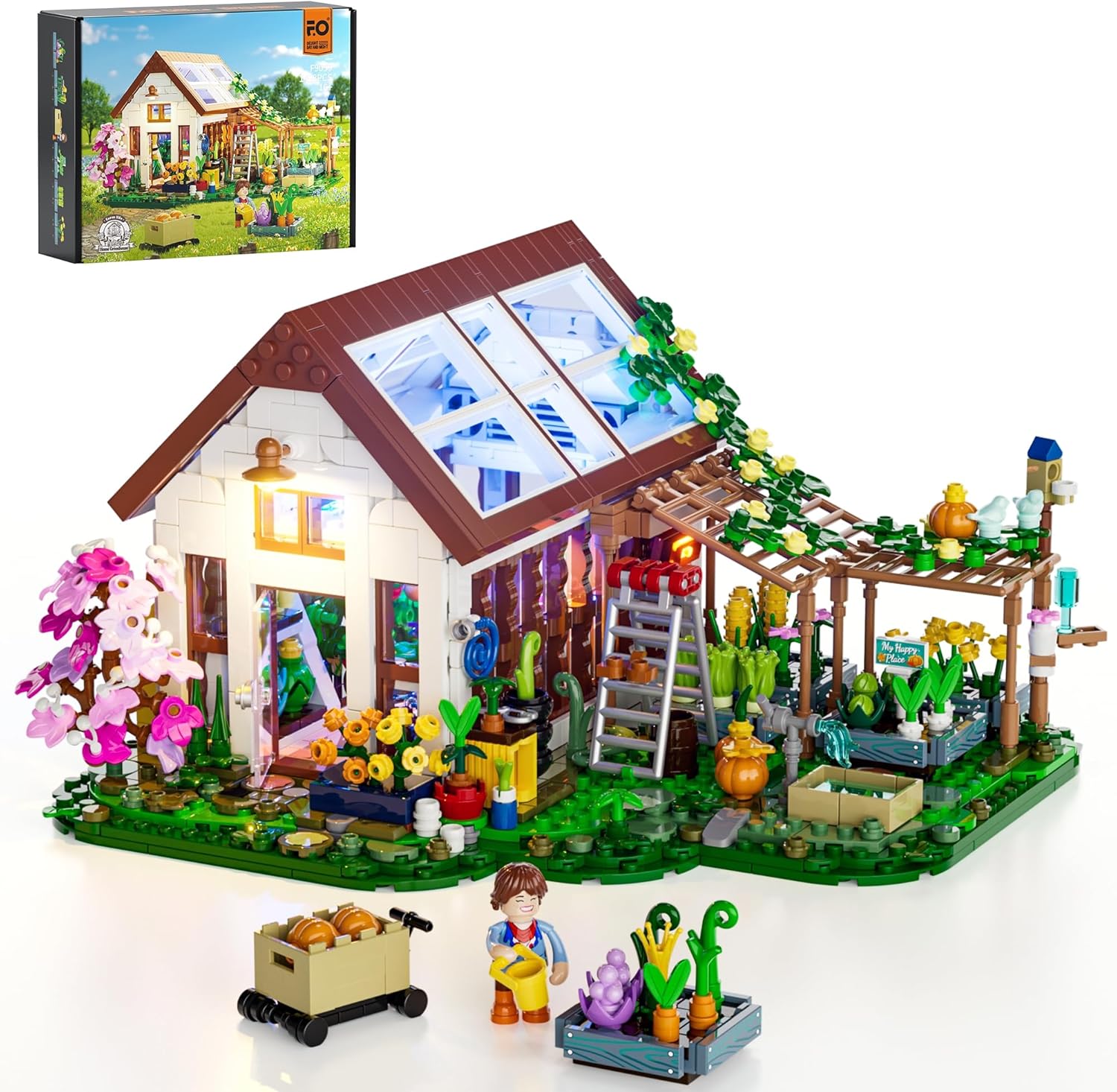 Funwhole Botanical Garden Greenhouse set front view with lights on