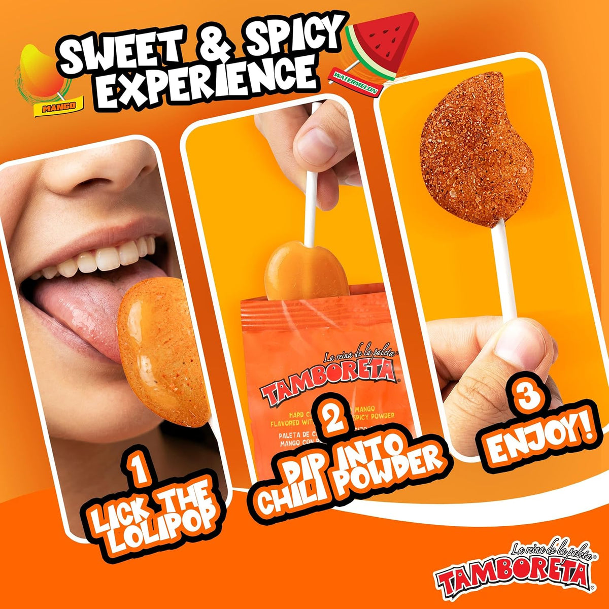 Tamboreta mango and watermelon flavored candy close up