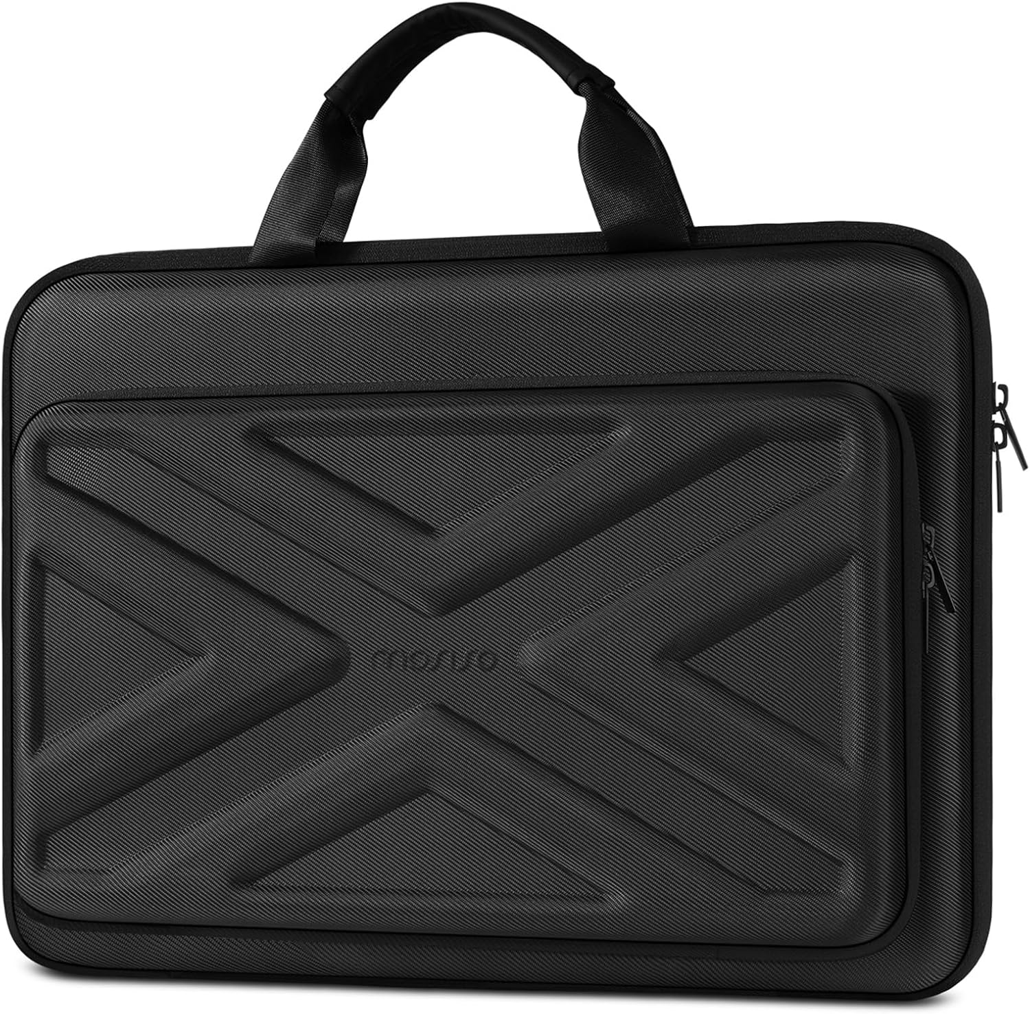 MOSISO laptop hard case front view showing black rugged geometric design