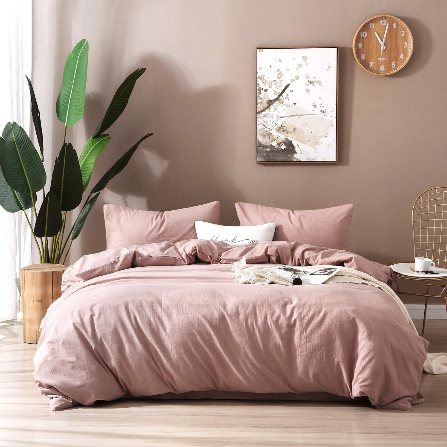 F.Y.Dreams 100% washed cotton duvet cover front view in dust pink