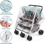 PAHTTO double pushchair rain cover transparent front window detail