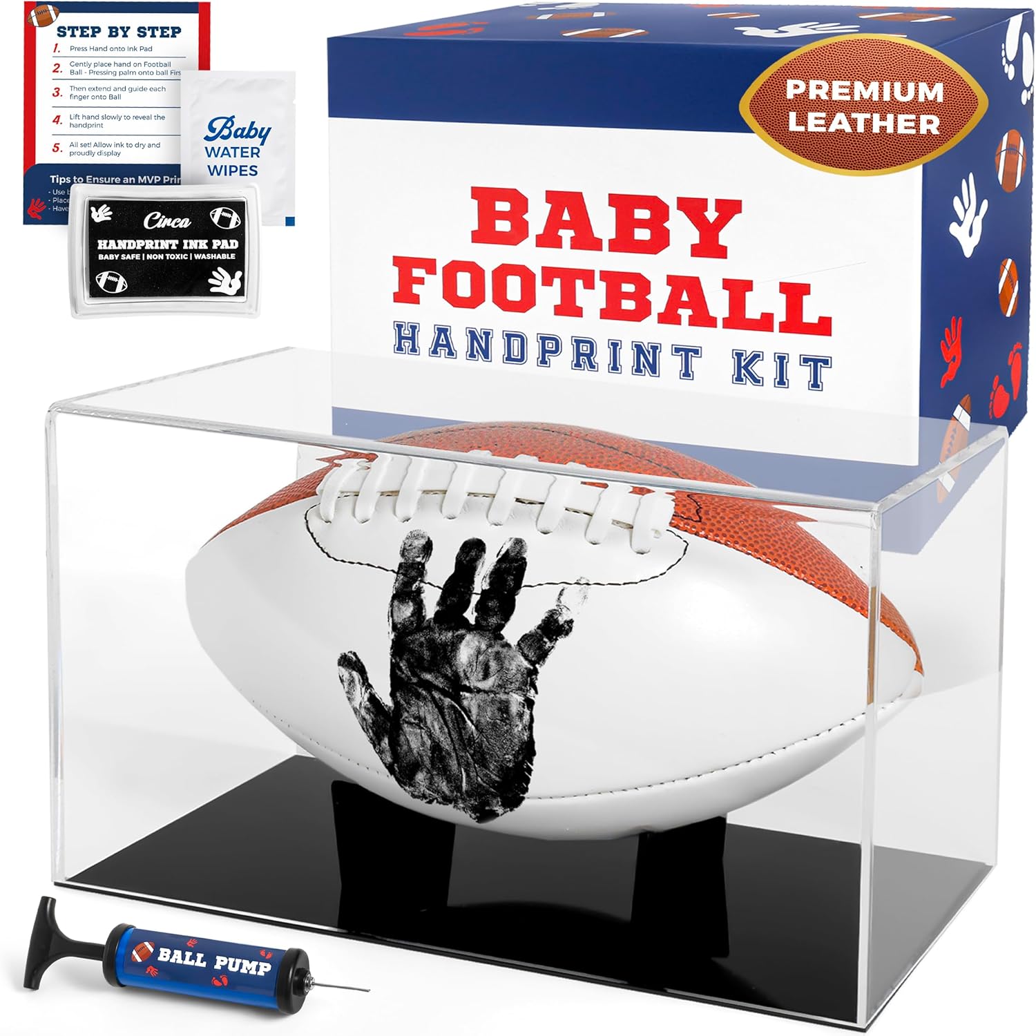 Circa Print Baby Football Handprint Kit showcasing front view of the complete premium keepsake box.