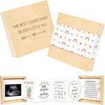 Blinking Stars pregnancy announcement wooden box front view showing the engraved lid text.