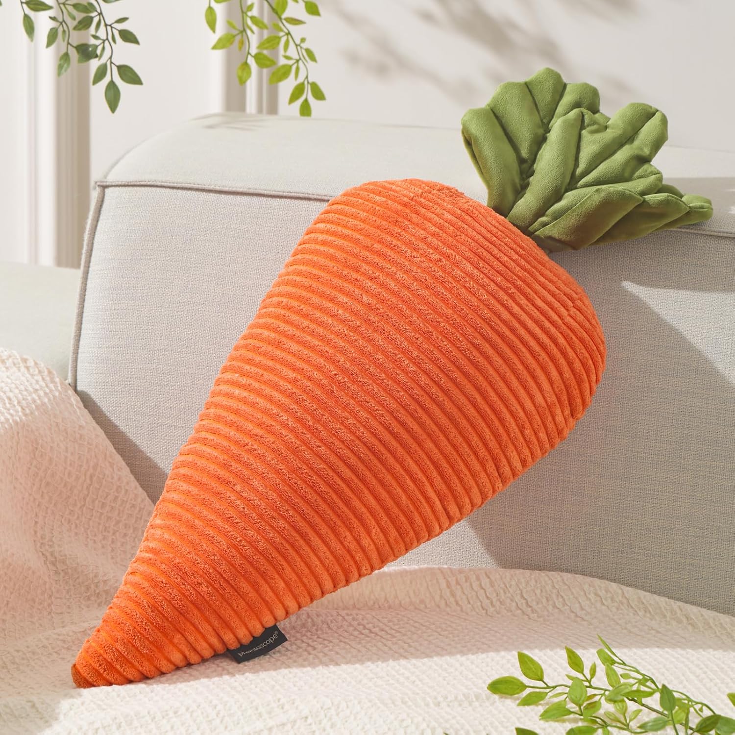 Phantoscope carrot shaped throw pillow front view for home decor