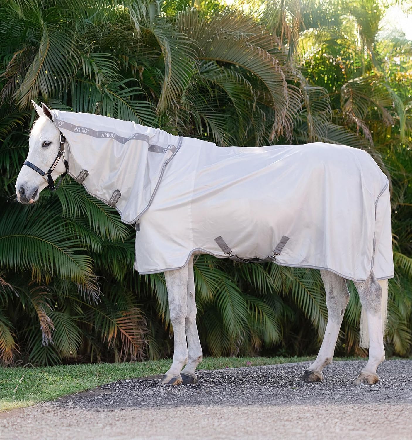 Horseware Amigo Integrated Fly Sheet Silver Titanium Grey front view premium horse protective rug