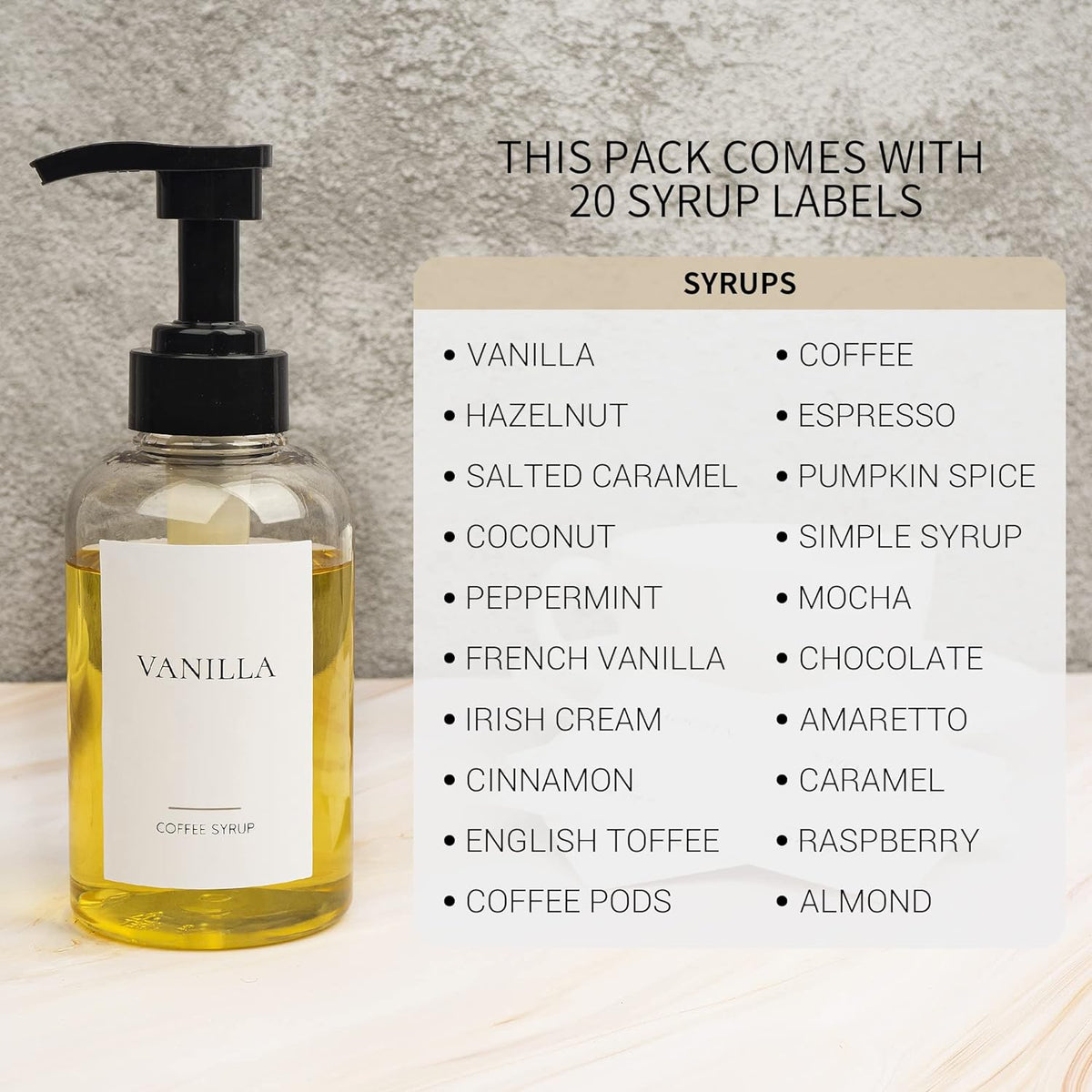 4 Pieces Coffee Syrup Dispenser Bottle 300ml PET Black Pump Bottles with Labels for Coffee Bar Organization - Image 3
