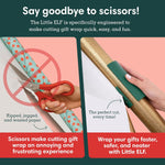 Demonstration of clean straight cut using Little ELF wrapping paper cutter