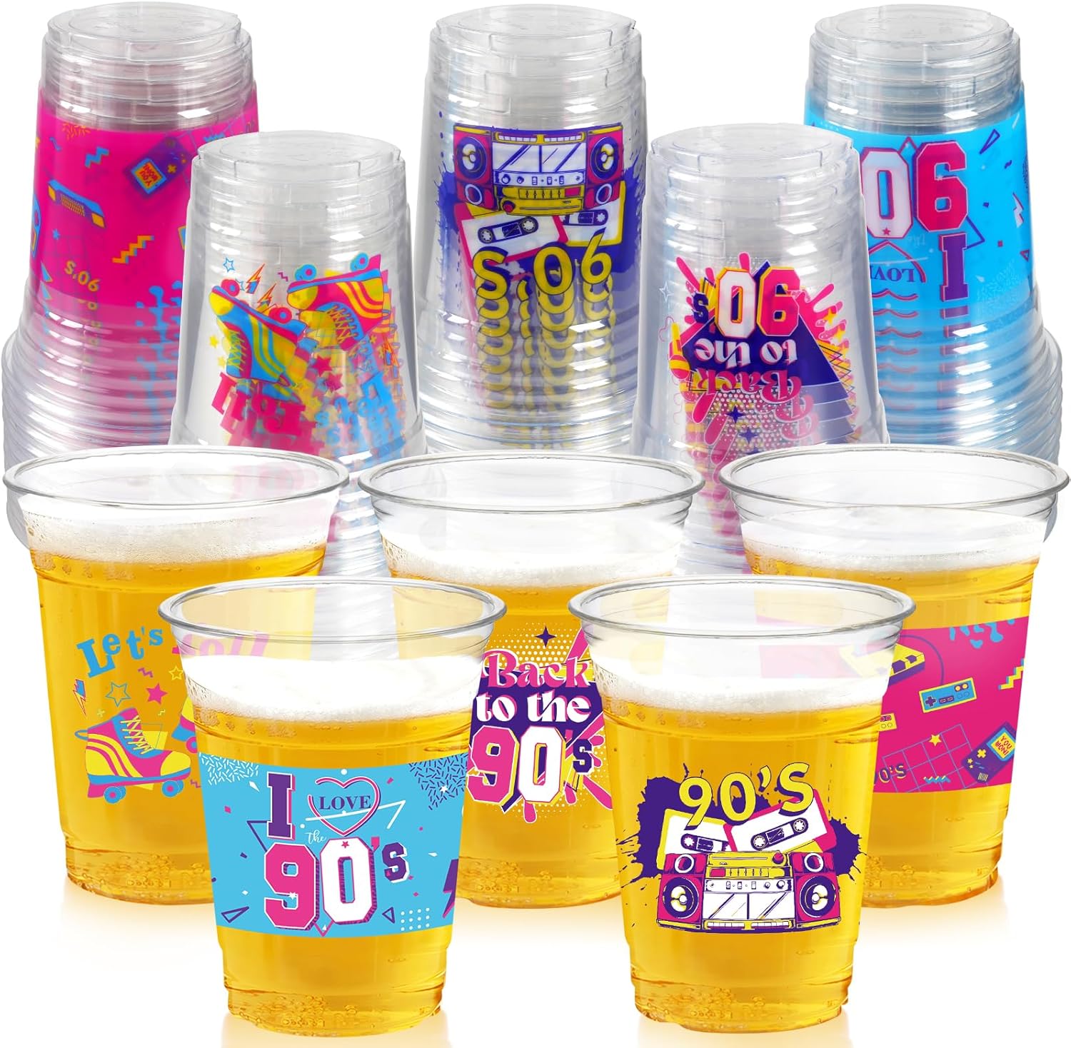 Cuploov 90s theme party cups front view retro design