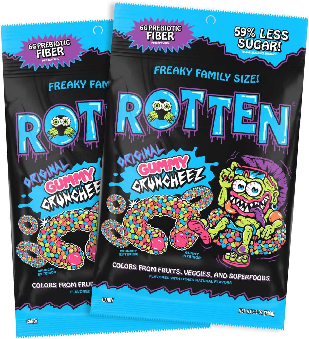 Rotten Sour Gummy Worms - Low Sugar, Low Calorie, 4g Prebiotic Fiber and 2g Protein, Gluten Free Candy - 5.3 oz Share Pack [2 Pack] - Image 12