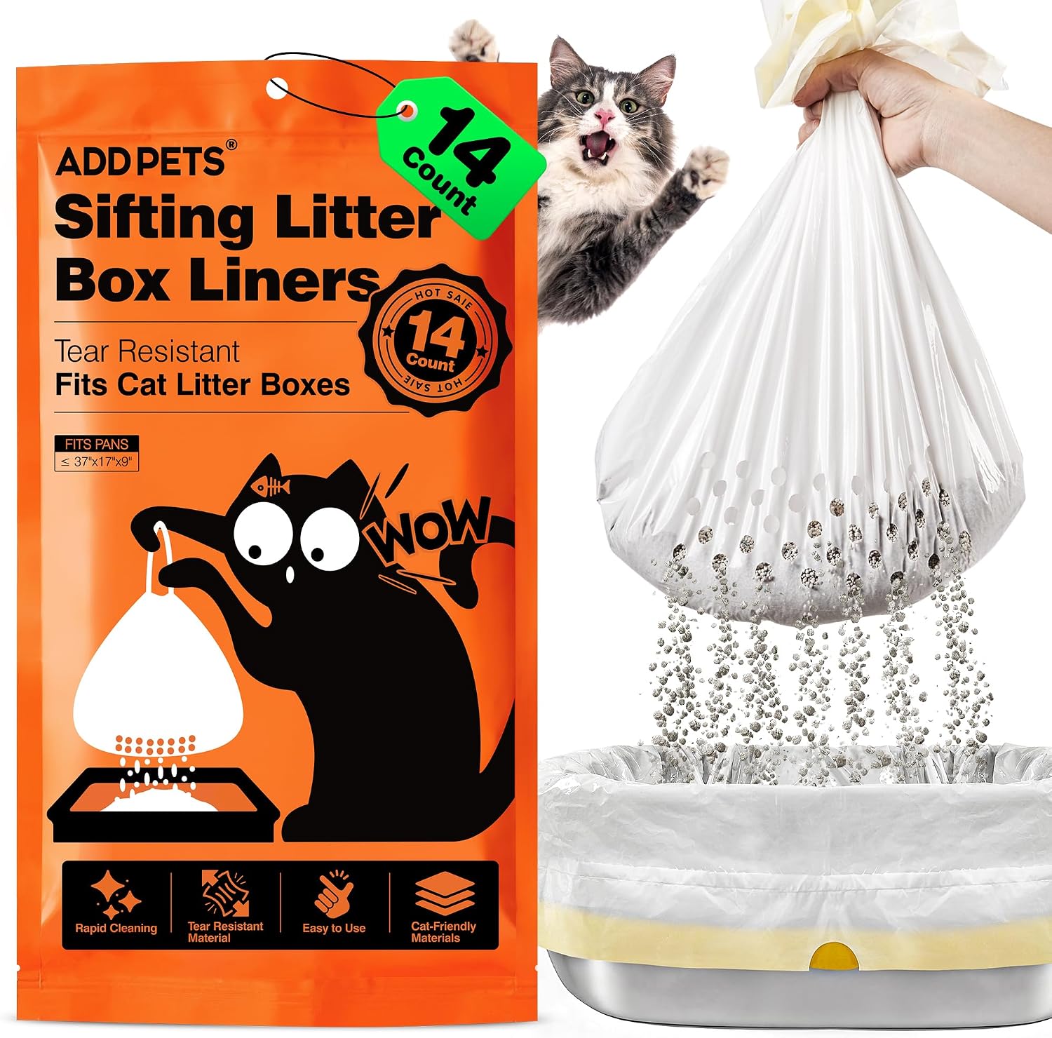 ADDPETS Sifting Cat Litter Box Liners 14 Count packaging front view
