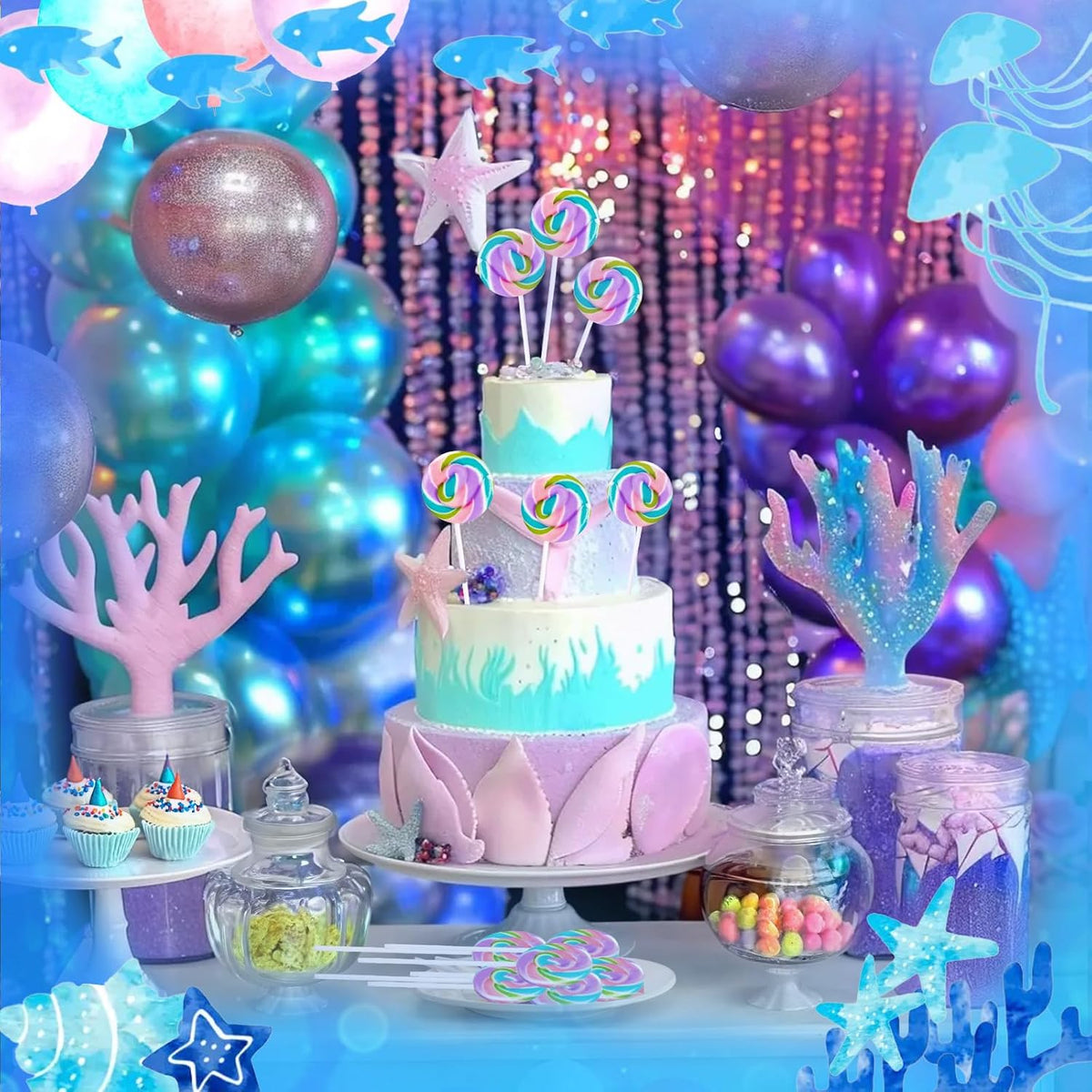 Eora 32 count bulk lollipop pack arranged neatly for a unicorn themed birthday party setup.