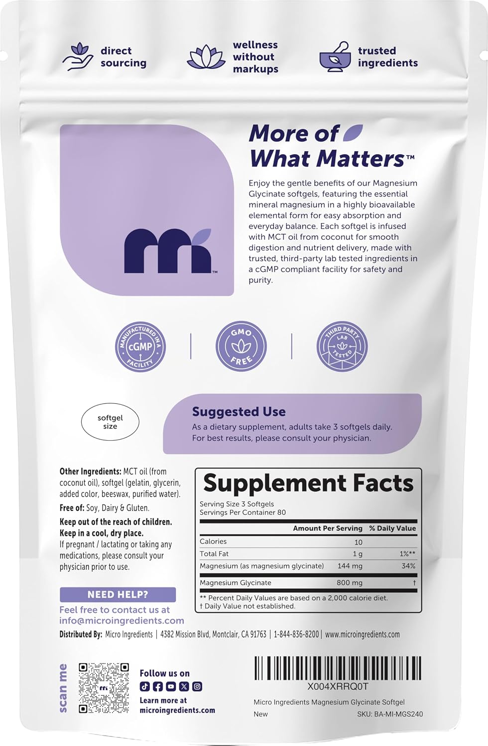 Micro Ingredients magnesium glycinate non-GMO and gluten-free certification icons