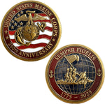 Lastikor Marine Corps 250th anniversary challenge coin front view showing intricate eagle globe and anchor emblem